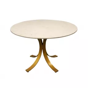 48" Ivory And Brass Rounded Marble And Iron Dining Table
