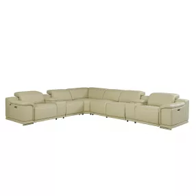U-shaped eight-corner sectional console in brown and beige with wood accents