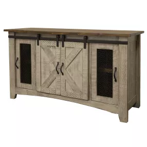 60" Gray Solid Wood Cabinet Enclosed Storage Distressed TV Stand