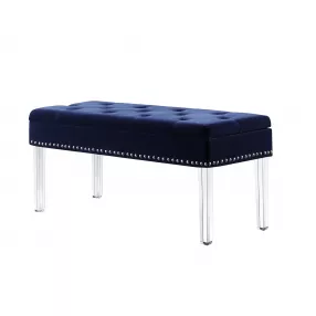 42" Navy Blue Velvet and Clear Acrylic Storage Bench