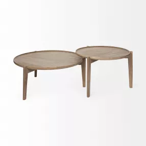 S 2 39.5" & 31.25" Round Solid Wood Nesting Coffee Tables