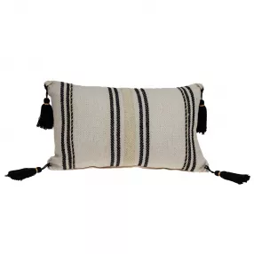 Black cream vertical stripe lumbar pillow with woolen pattern fashion accessory