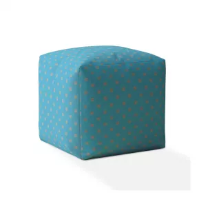 17" Blue And Gray Cotton Polka Dots Pouf Cover