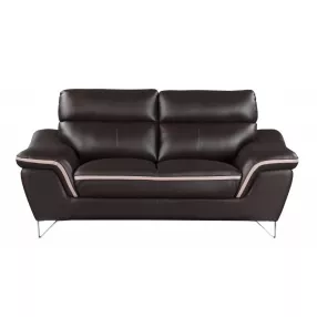 69" Brown And Silver Faux Leather Love Seat