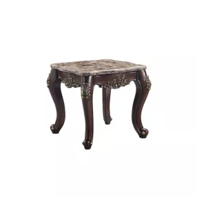 26" Cherry And Marble Marble And Solid Wood Square End Table