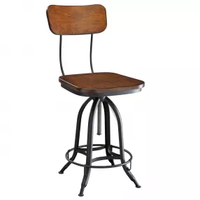 24" Chestnut And Black Steel Swivel Counter Height Bar Chair
