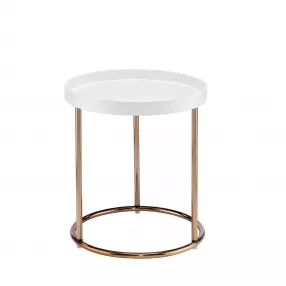 22" Copper And White Round End Table