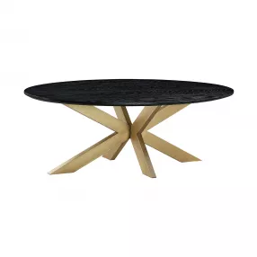 24" Black And Brass Solid Wood And Metal Oval Coffee Table