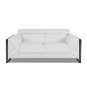 75" White And Black Italian Leather Loveseat