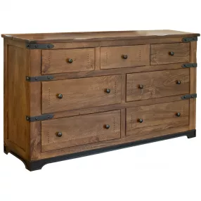 70" Natural Solid Wood Seven Drawer Triple Dresser
