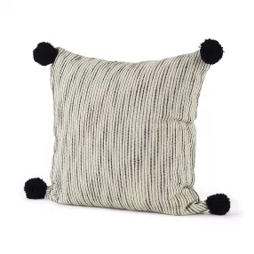 Beige And Midnight Pom Pom Square Accent Pillow Cover
