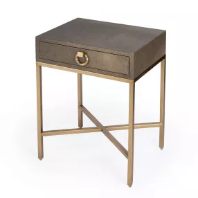27" Gold and Brown Shagreen Faux Leather End Table With Drawer