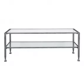 48" Silver Glass And Metal Rectangular Coffee Table