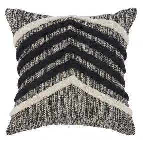 18" X 18" Black and Off White Striped Cotton Zippered Pillow