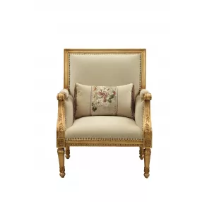 33" X 32" X 41" Fabric Antique Gold Upholstery Wood Legtrim Accent Chair  Pillow
