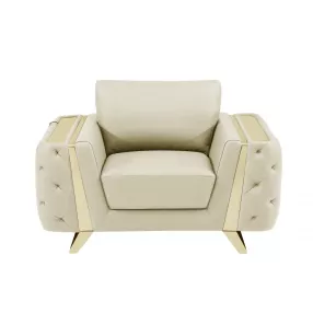 50" Beige and Silver Faux Leather Tufted Arm Chair