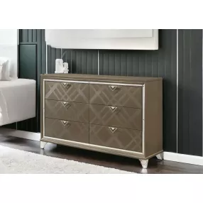 66" Champagne Solid and Manufactured Wood Six Drawer Double Dresser
