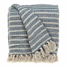 Blue Gray and Beige Cotton Handloom Throw Blanket