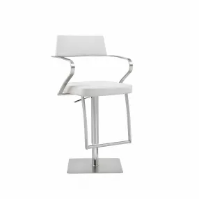 White silver stainless steel bar chair with armrests and composite material