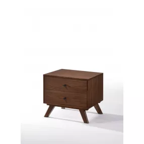 Mid Century Classic Box Shaped Walnut Nightstand with Two Drawers