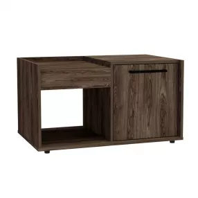 32" Dark Walnut Manufactured Wood Rectangular Coffee Table With Shelf
