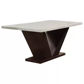65" Contemporary White Marble And Walnut Dining Table