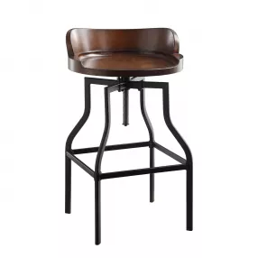 26" Chestnut And Black Steel Swivel Backless Adjustable Height Bar Chair