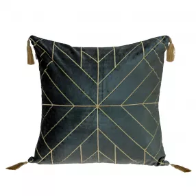 Gold geo velvet throw pillow with tassels and creative pattern design