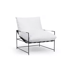 28" White And Black Linen Accent Arm Chair