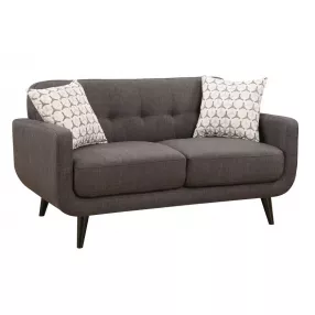 61" Charcoal And Black Loveseat and Toss Pillows