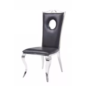 19" X 21" X 44" Faux Leather Stainless Steel Upholstered Seat Side Chair Set2