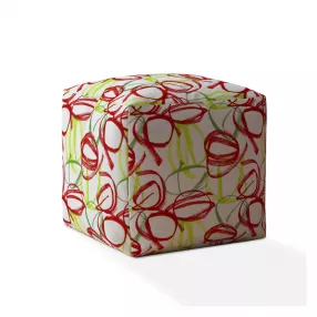 17" Green And White Cotton Abstract Pouf Cover