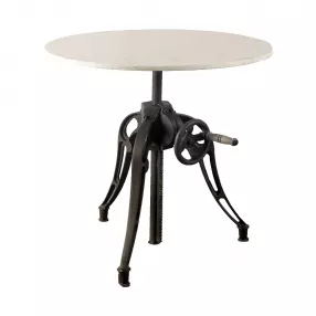 30" Round White Marble Top With Black Metal Base Dining Table