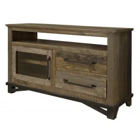 51" Brown Solid Wood Cabinet Enclosed Storage Distressed TV Stand