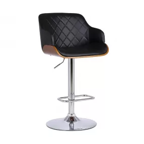 25" Black And Silver Faux Leather And Iron Swivel Low Back Adjustable Height Bar Chair