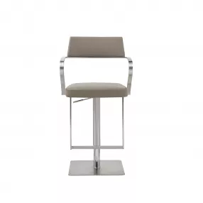 21" Taupe And Silver Stainless Steel Bar Chair