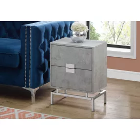 23.5" Grey Cement White Particle Board And Chrome Metal Accent Table
