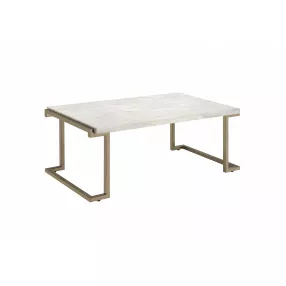 Rectangular Marble Top With Champagne Metal Base Cofee Table
