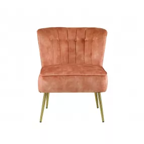26" Burnt Orange Velvet And Brown Solid Color Slipper Chair
