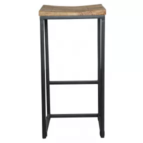 " Wood Brown And Black Iron Backless Counter Height Bar Chair