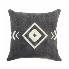 White and black cotton geometric pattern zippered throw pillow on bedding