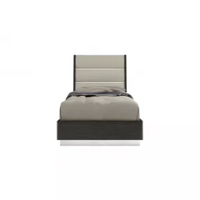Twin Dark Grey High Gloss Bed Frame with Faux Leather Headboard