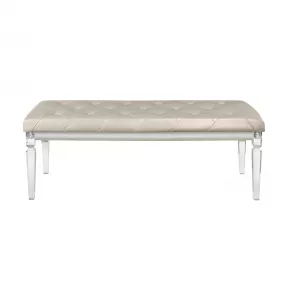 54" Champagne and Clear Upholstered Faux Leather Bench