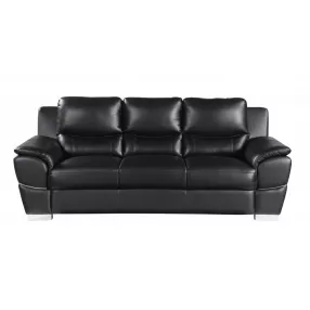 85" Black And Silver Leather Sofa