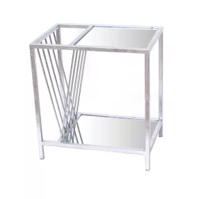 24" Silver Metal End Table with shelf