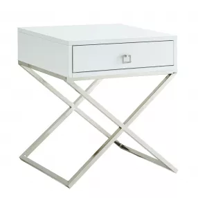 25" Silver and White End Table with Drawer