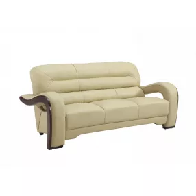 76" Beige And Silver Leather Sofa