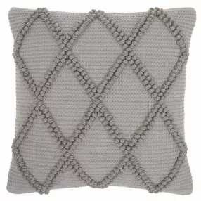 Light gray textured lattice throw pillow with woolen triangle pattern for home comfort