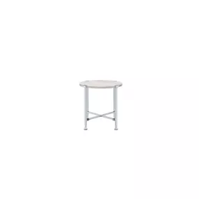 24" Chrome And White Oak Manufactured Wood And Metal Round End Table