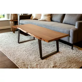 54" Brown And Black Solid Wood And Iron Coffee Table